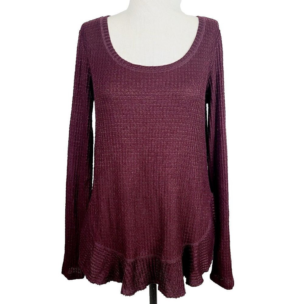 Saturday Sunday Anthropologie Top S Burgundy Red Thermal Peplum Pullover…